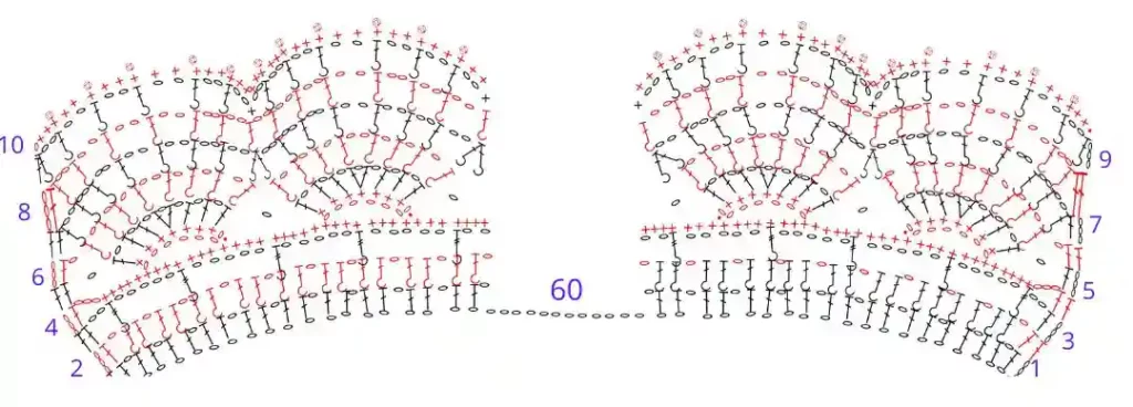 Kołnierzyk dwuczęściowy 3D- schemat graficzny na szydełko