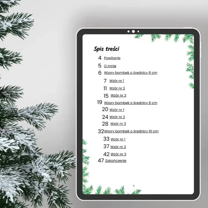 Bombki choinkowe na szydełku- videobook. Spis treści.