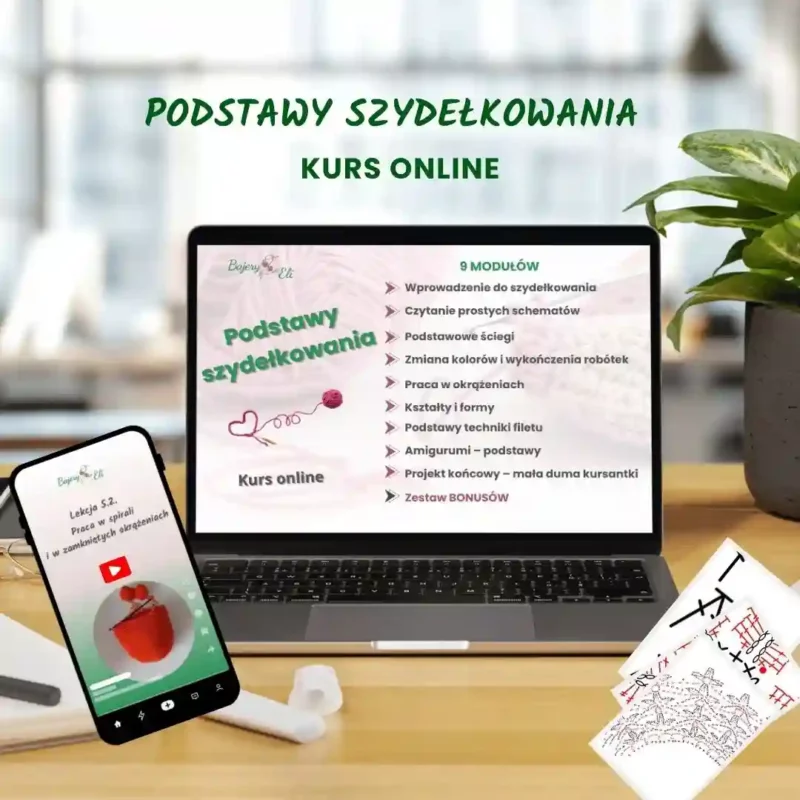 PODSTAWY SZYDEŁKOWANIA (Mem (kwadrat)) Baner promujacy kurs online Podstawy Szydełkowania