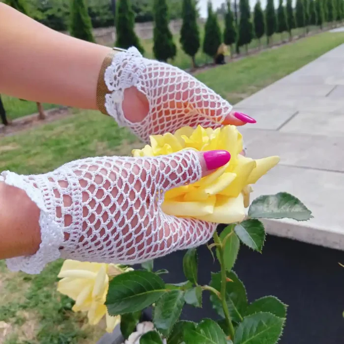 Rękawiczki szydełkowe bez palców S-M