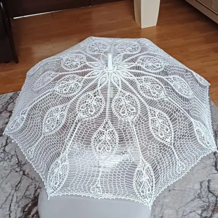 Parasolka szydełkowa do sesji zdjęciowej – parasolka ślubna, średnica 100+ cm